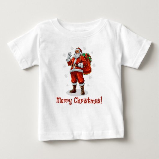 クラシッククリスマスプレゼントを持ってくるサンタクロース ベビーTシャツ (正面)