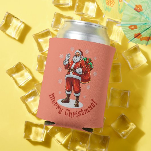クラシッククリスマスプレゼントを持ってくるサンタクロース 缶クーラー (インサイチュ 夏)