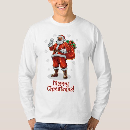 クラシッククリスマスプレゼントを持ってくるサンタクロース Tシャツ (正面)