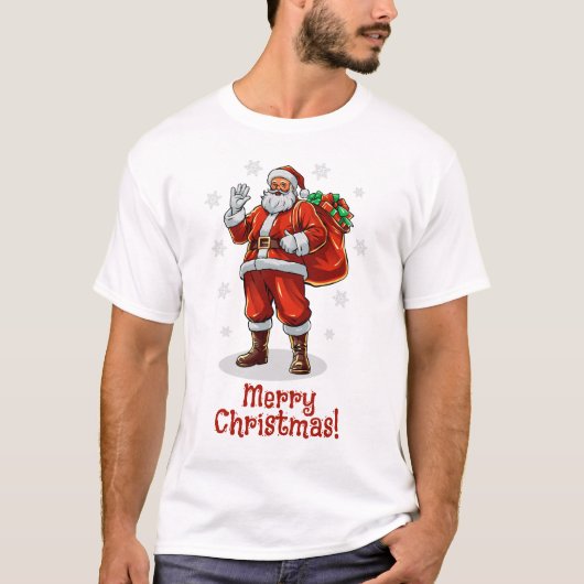 クラシッククリスマスプレゼントを持ってくるサンタクロース Tシャツ (正面)
