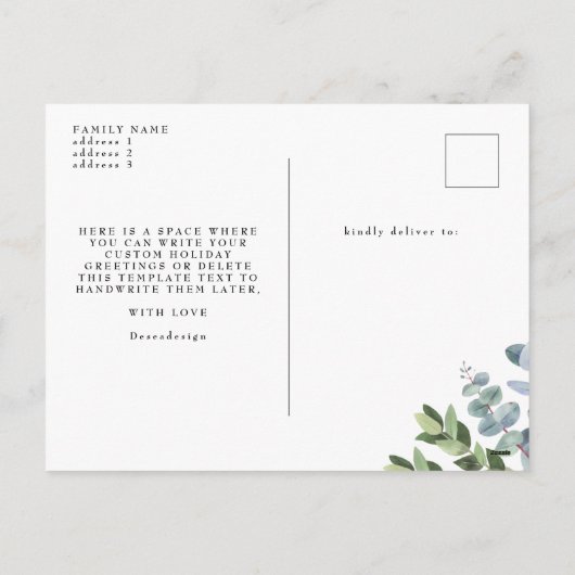クラシッククリスマスホワイトユーカリの緑の写真 シーズンポストカード (裏面)