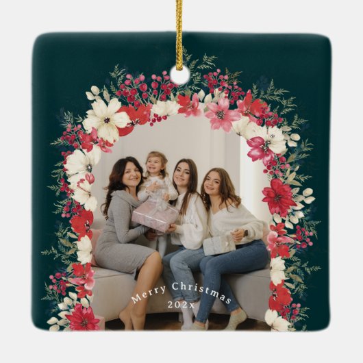 クラシッククリスマスボタニカルアニュアルキープサケ写真 セラミックオーナメント (裏面)
