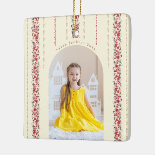 クラシッククリスマスボタニカルアニュアルキープサケ写真 セラミックオーナメント (左)