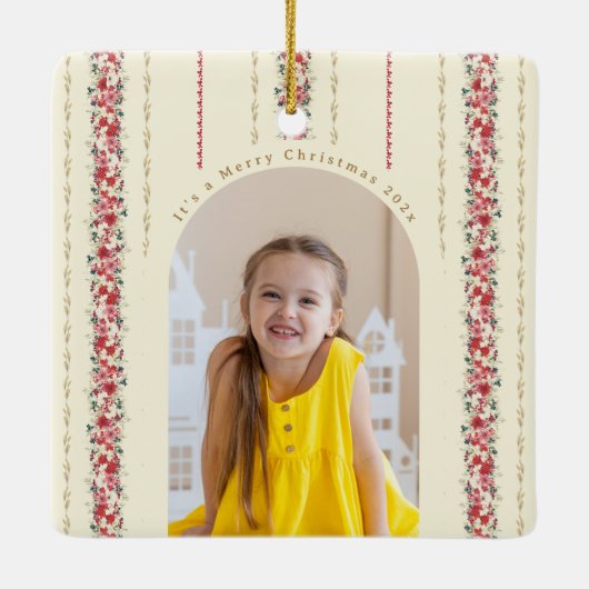 クラシッククリスマスボタニカルアニュアルキープサケ写真 セラミックオーナメント (裏面)