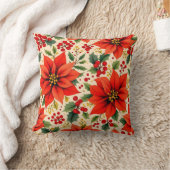 クラシッククリスマスポインセチアとホリーパターン クッション (ブランケット)