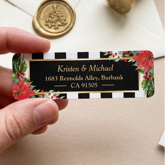 クラシッククリスマスポインセチアフローラ金ゴールドフレーム ラベル