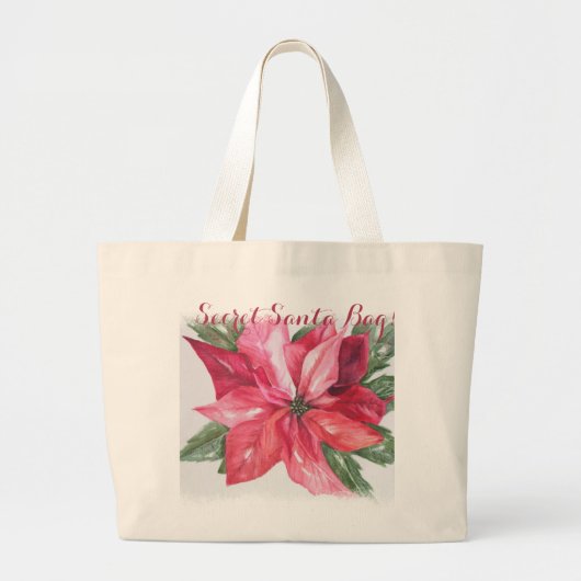 クラシッククリスマスポインセチア花秘伝サンタ ラージトートバッグ (正面)