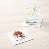 クラシッククリスマスポインセティアス&ゴールデンベル スクエアペーパーコースター (インサイチュ)