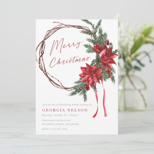 クラシッククリスマスリースモダンクリスマスパーティー 招待状 (スタンド正面)