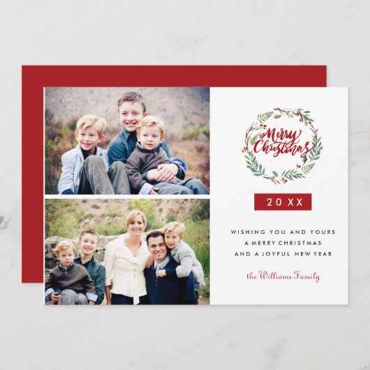 クラシッククリスマスリース2枚の休日 招待状 (正面/裏面)