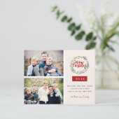 クラシッククリスマスリース2枚パーソナライズされた写真 ポストカード (スタンド正面)
