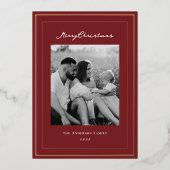 クラシッククリスマスレッドと金ゴールドフレームファミリーフォト 箔シーズンカード (正面)