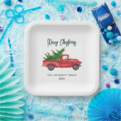 クラシッククリスマスレッドトラックスクリプトホリデーカスタム ペーパープレート (パーティー)