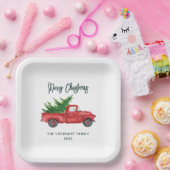 クラシッククリスマスレッドトラックスクリプトホリデーカスタム ペーパープレート (パーティー)