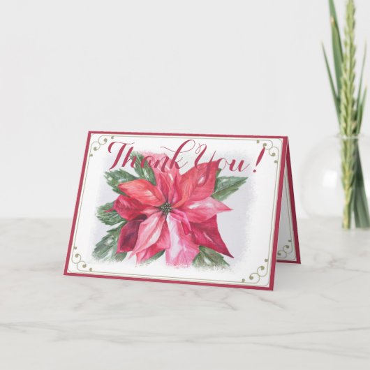 クラシッククリスマスレッドポインセチア花ありがとう サンキューカード (正面)