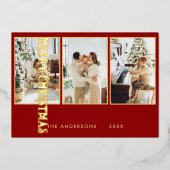 クラシッククリスマスレッド写真家族 箔シーズンカード (正面)