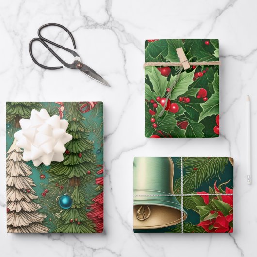 クラシッククリスマスレトロヴィンテージ ラッピングペーパーシート (正面)
