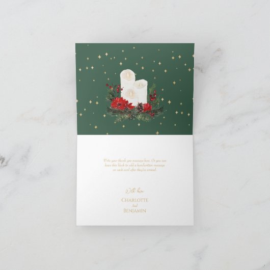 クラシッククリスマス折り結婚曲げサンキューカード サンキューカード (内部)