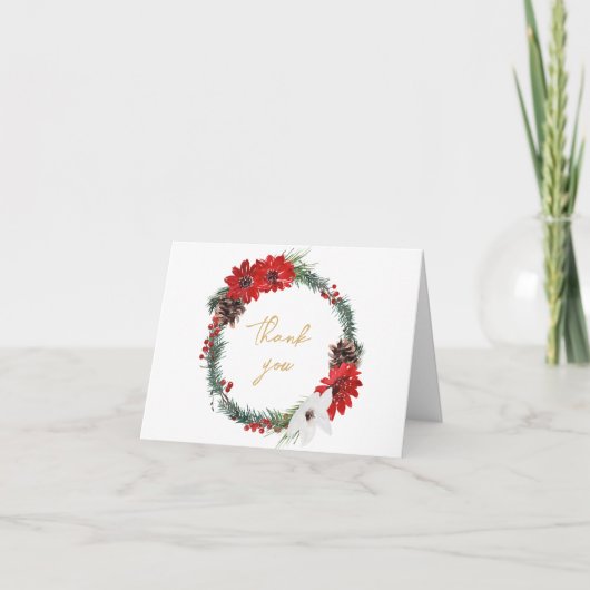 クラシッククリスマス折り結婚曲げサンキューカード サンキューカード (正面)