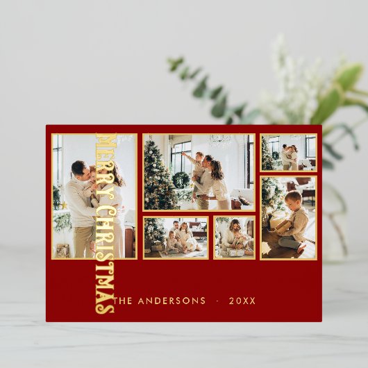 クラシッククリスマス数々の写真家族 箔シーズンカード (立ち正面)