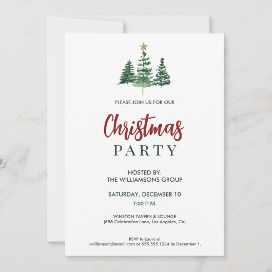 クラシッククリスマス樹木事務所企業のパーティー 招待状 (正面)
