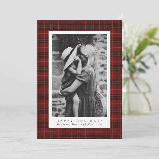 クラシッククリスマス深いレッドプレイド写真 シーズンカード (スタンド正面)