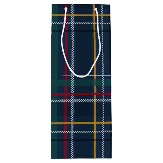 クラシッククリスマス現在のネイビー・ブルー・プレイド・ホリデー ワインギフトバッグ (裏面)