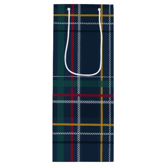 クラシッククリスマス現在のネイビー・ブルー・プレイド・ホリデー ワインギフトバッグ (正面)