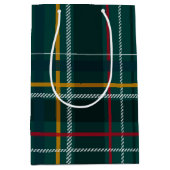 クラシッククリスマス現在の緑の格子休日 ミディアムペーパーバッグ (正面)