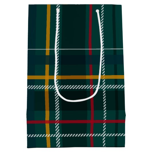 クラシッククリスマス現在の緑の格子休日 ミディアムペーパーバッグ (裏面)