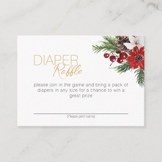 クラシッククリスマス白ベビーシャワーおむつラッフル エンクロージャーカード (正面)