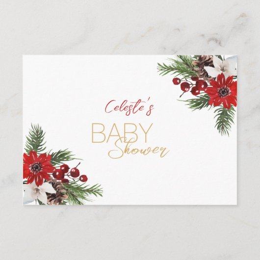 クラシッククリスマス白ベビーシャワー予約リクエスト エンクロージャーカード (裏面)