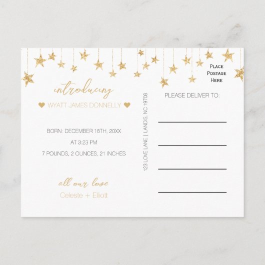 クラシッククリスマス白写真誕生発表 案内ポストカード (裏面)