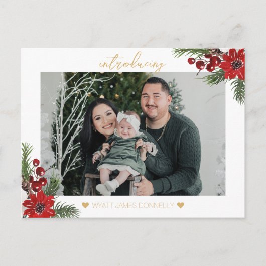 クラシッククリスマス白写真誕生発表 案内ポストカード (正面)