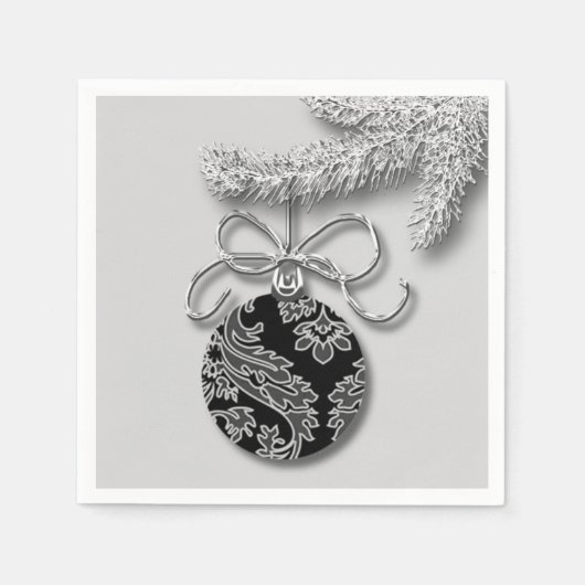 クラシッククリスマス装飾の黒い灰色 スタンダードカクテルナプキン (正面)