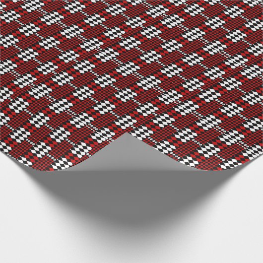 クラシッククリスマス赤い格子状フェスティバル休日 ラッピングペーパー (角)