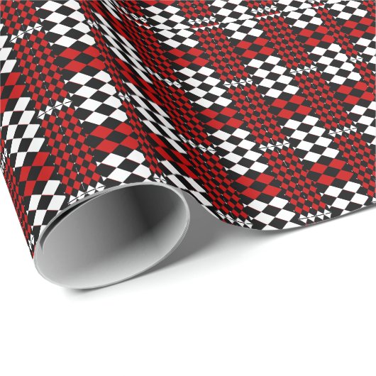 クラシッククリスマス赤い格子状フェスティバル休日 ラッピングペーパー (ロールコーナー)