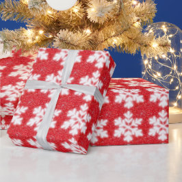クラシッククリスマス赤い白い雪片パターン ラッピングペーパー