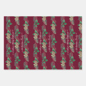 クラシッククリスマス赤い緑の水の色の家族の名前 ラッピングペーパーシート (正面2)