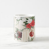クラシッククリスマス赤と白ポインセチア綿 コーヒーマグカップ (中央)