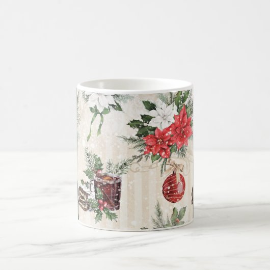 クラシッククリスマス赤と白ポインセチア綿 コーヒーマグカップ (中央)