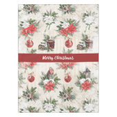 クラシッククリスマス赤と白ポインセチア綿 テーブルクロス (正面)