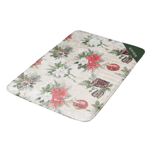 クラシッククリスマス赤と白ポインセチア綿 バスマット (アングル)