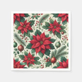 クラシッククリスマス赤ポインセチアデコップナプキンズ スタンダードカクテルナプキン (正面)