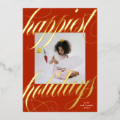 クラシッククリスマス赤金ゴールド書一枚写真 箔シーズンカード (正面)