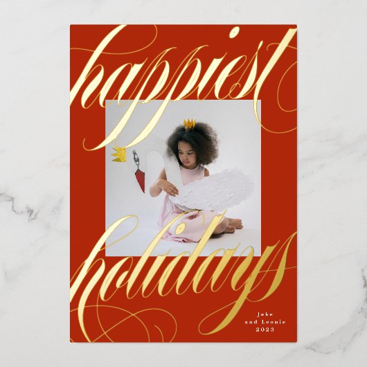 クラシッククリスマス赤金ゴールド書一枚写真 箔シーズンカード (正面)