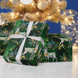クラシッククリスマス金ゴールドベル&トナカイ ラッピングペーパー