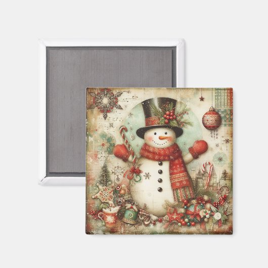クラシッククリスマス雪だるま磁石 マグネット (正面/裏面)