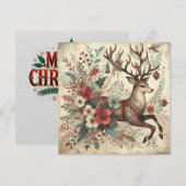 クラシッククリスマス鹿グリーティングカード (正面/裏面)