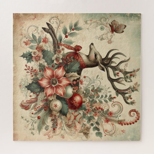 クラシッククリスマス鹿ジグソーパズル ジグソーパズル (横)